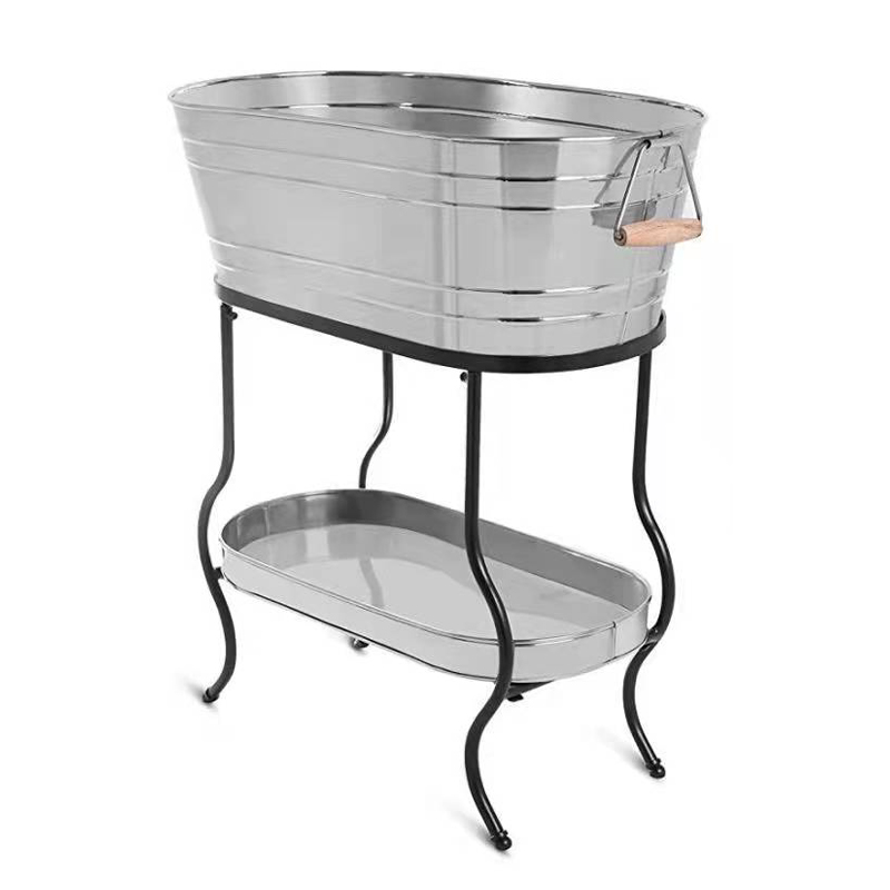 Steel Beverage Cooler Tub with Iron Stand Galvanized beer barrel Heavy Gauge